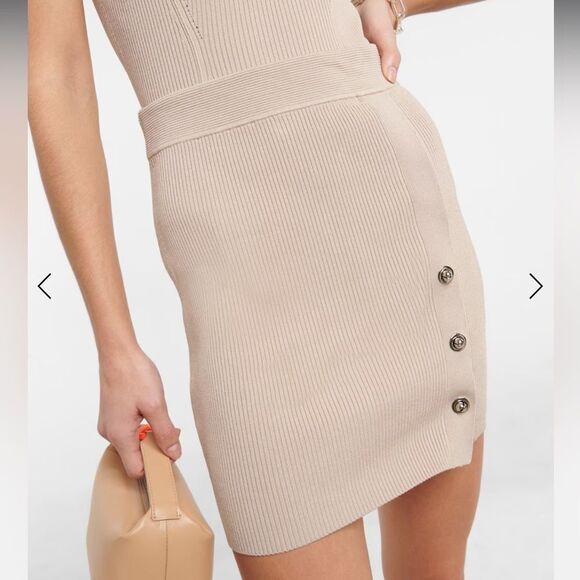 NWT Jonathan SIMKHAI Dorothy ribbed-knit miniskirt Almond Large - Picture 1 of 12